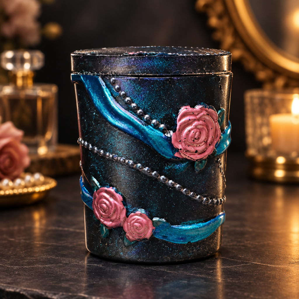 Roses Pearls & Ribbons Jar With Lid ~                                                         3 3/4”H x 3”W ~                     $22.00 Each