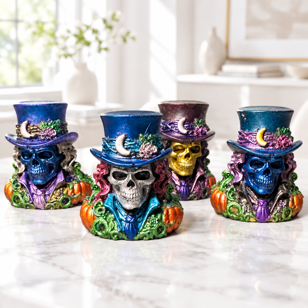 Skulls With Tophats & Moon ~ 3 1/4”H x 2 1/2”W $25.00 Each