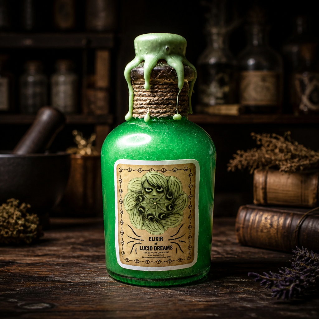 Potion Bottles ~ Unicorn Blood, Venomous Calendula ~ 4 1/2”H x 2 1/4”W ~ $25.00 Each