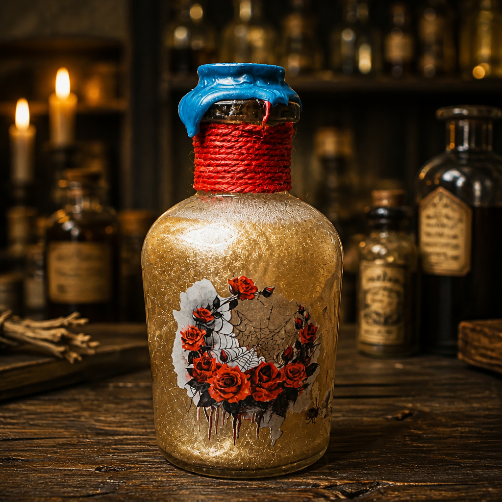 Potion Bottles ~ Unicorn Blood, Venomous Calendula ~ 4 1/2”H x 2 1/4”W ~ $25.00 Each