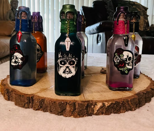 Skulls & Roses & a Double FU Potion Bottles ~ 7H x 1 1/2W
