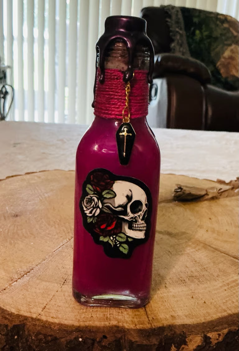 Skulls & Roses & a Double FU Potion Bottles ~ 7H x 1 1/2W