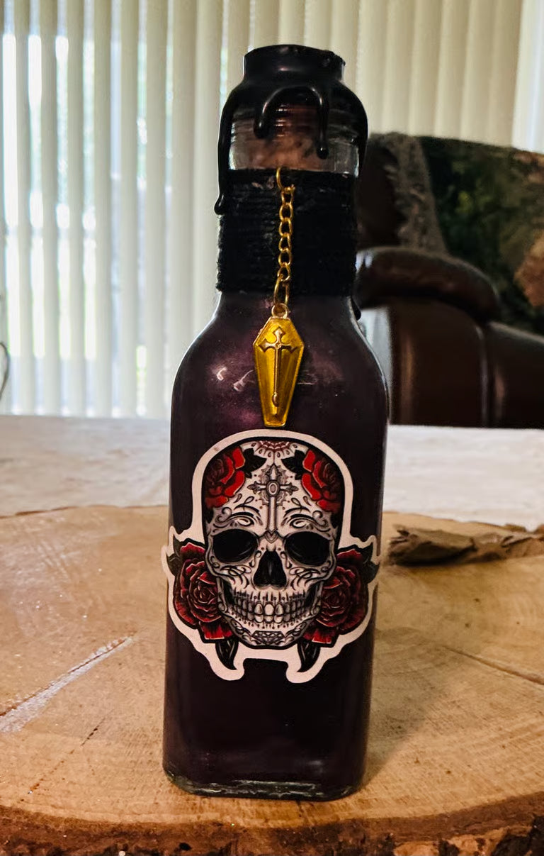 Skulls & Roses & a Double FU Potion Bottles ~ 7H x 1 1/2W