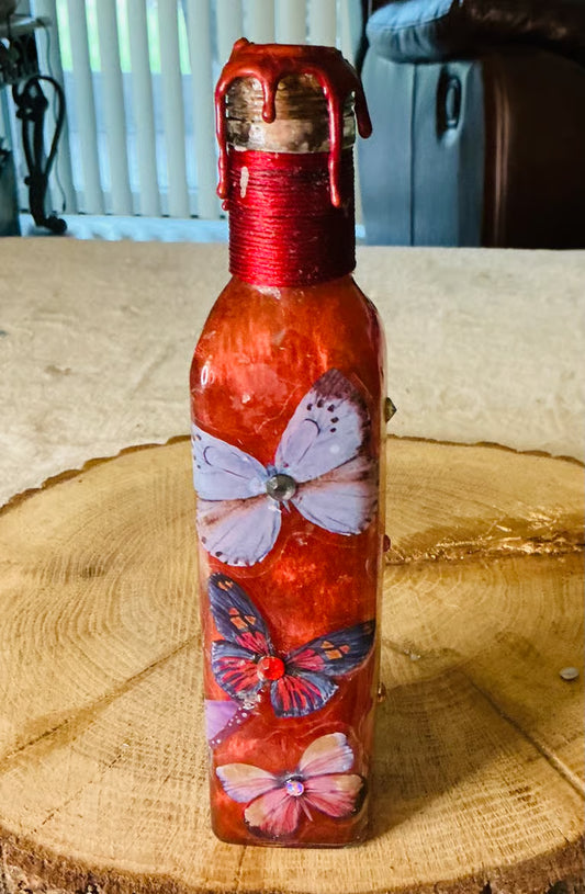 Butterfly Potion Bottle ~ 9”H x 1 3/4”W. Large Thick Heave Glass