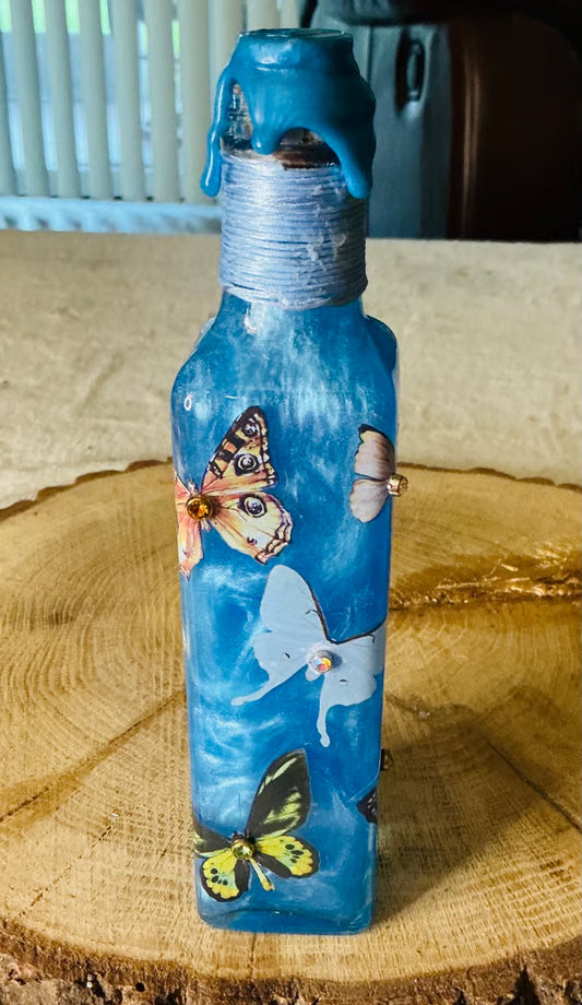 Butterfly Potion Bottle ~ 9”H x 1 3/4”W. Large Thick Heave Glass