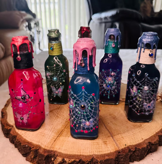 Butterflies and Spider Web Potion Bottle 6 1/2” x 1 1/2”