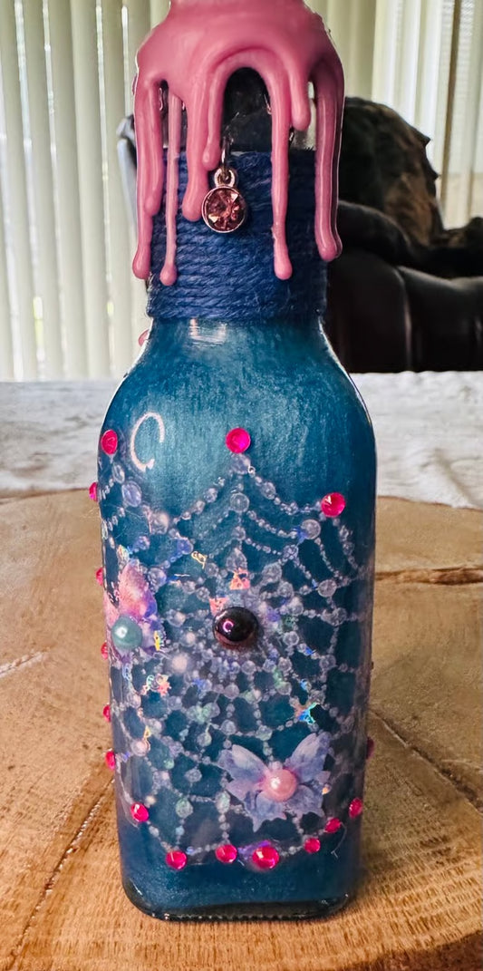 Butterflies and Spider Web Potion Bottle 6 1/2” x 1 1/2”
