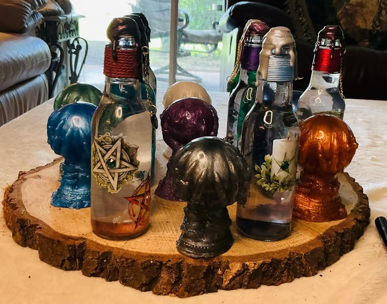 Witches Brew Potion Bottles and Crystal Ball ~ 7H x 1 1/2W