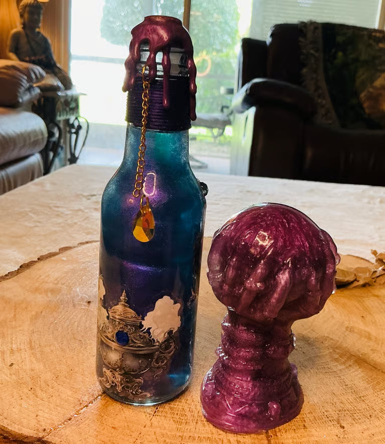 Witches Brew Potion Bottles and Crystal Ball ~ 7H x 1 1/2W