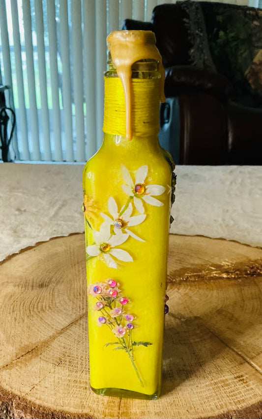 Flower Potion Bottle ~ 9”H x 1 3/4”W Large Heavy Thick Glass