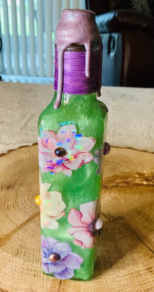 Flower Potion Bottle ~ 9”H x 1 3/4”W Large Heavy Thick Glass